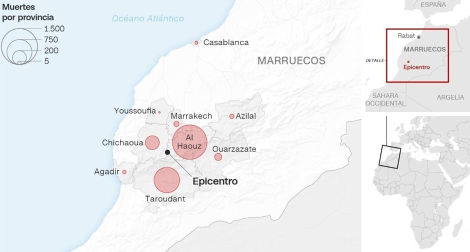 Mapa emergencia Marruecos octubre 2023 Cáritas